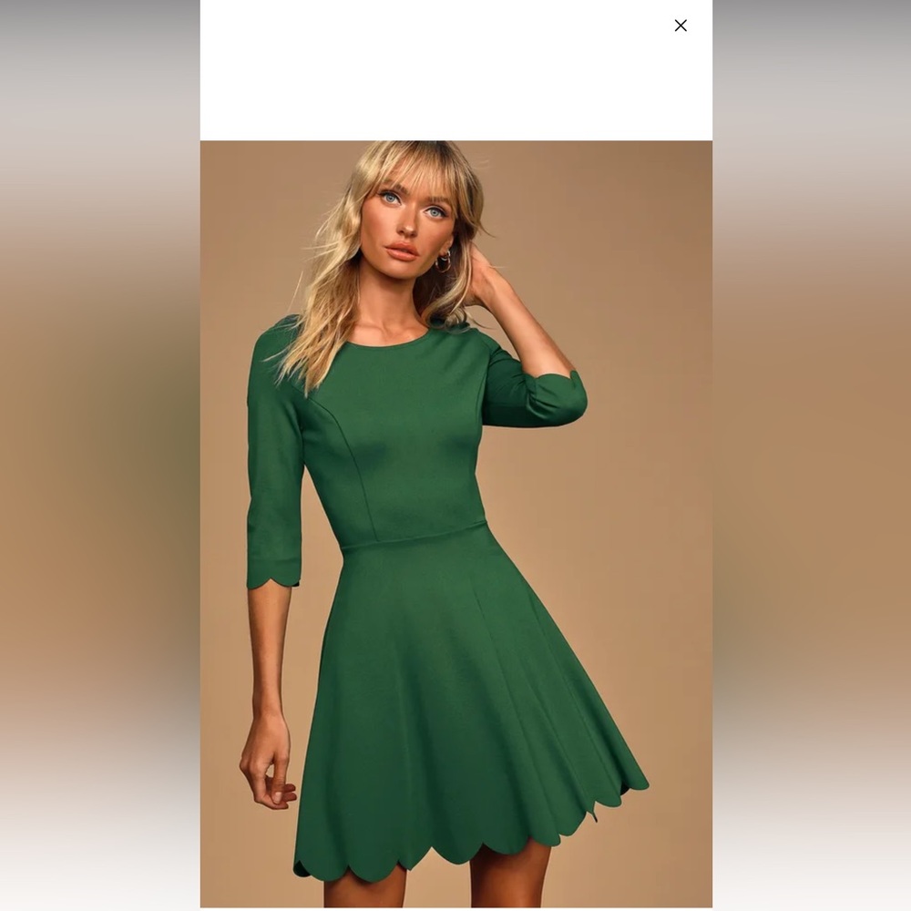 Lulu's Green Skater Dress medium scallop hem